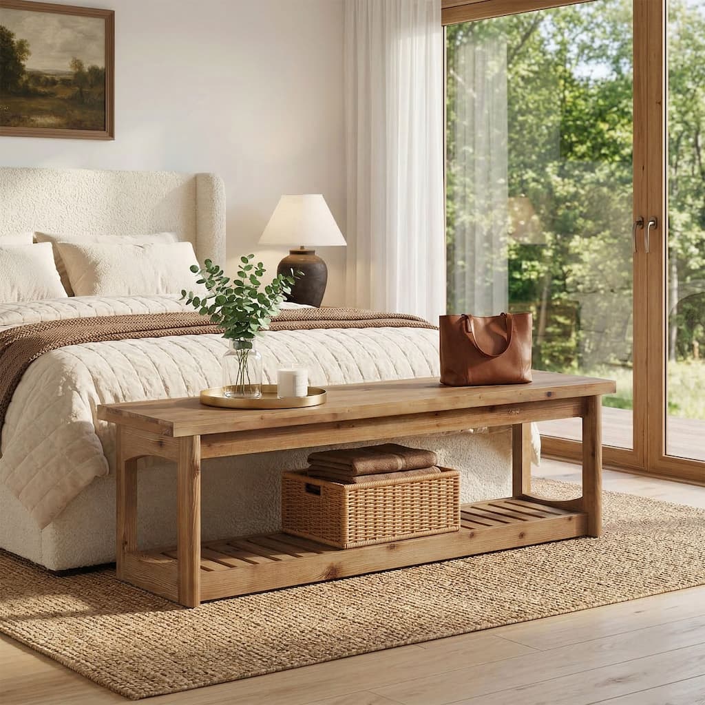 Entryway Bench with Storage Shoe Organizer, 63" End of Bed Bench