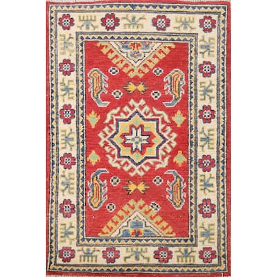Geometric Kazak Oriental Accent / Foyer Rug Hand-Knotted Wool Carpet - 2'0" x 3'0"