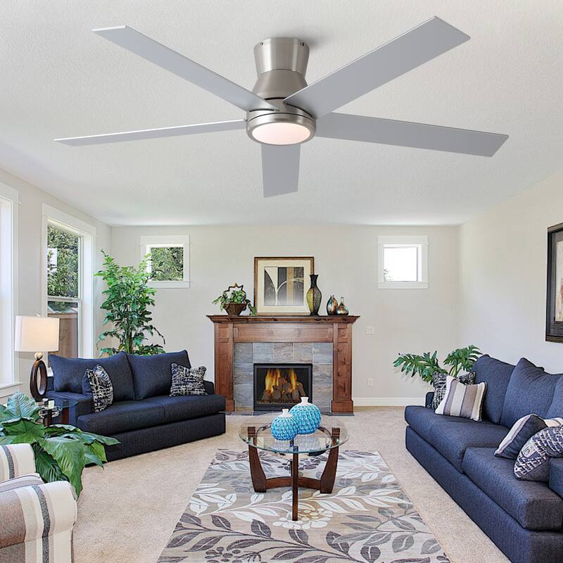 YUHAO AeroLite 48 in. Indoor White Low Profile Standard Ceiling Fan with Bright White Integrated LED Light Kit, Remote Included