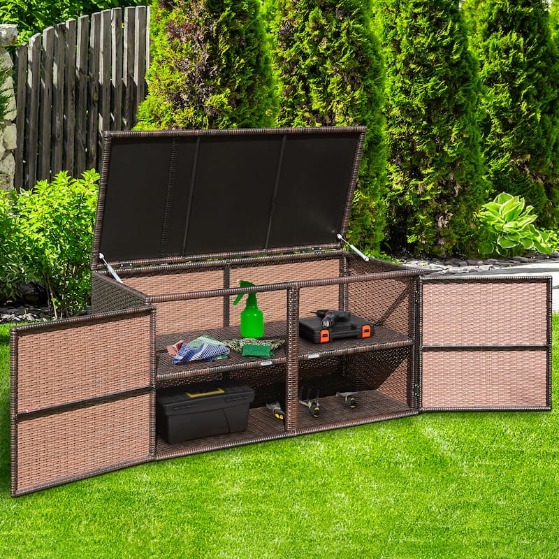 Outdoor Wicker Storage Box Garden Deck Box with Steel Frame