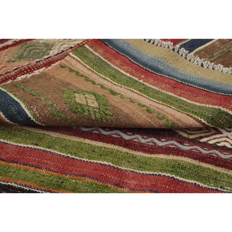 Hand Woven Oriental 100% Wool Carpet Southwestern Tribal Multi-Colored Kilim Area Rug - 9' 7'' X 5' 10''