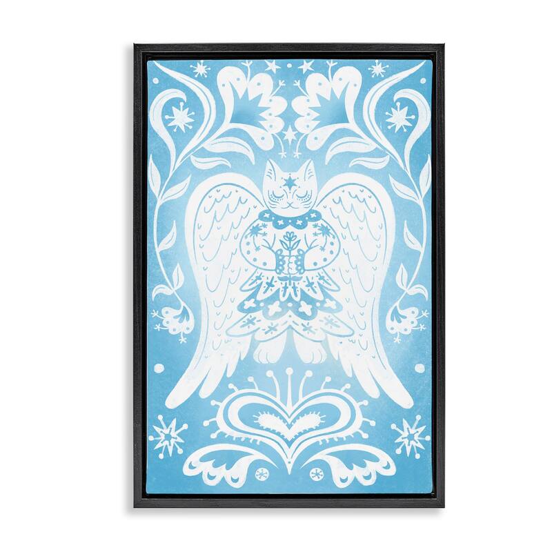 Stupell Symmetrical Patterned Angel Cat Framed Floater Canvas Wall Art Design By Hannah Moren - 21 x 31 - Black