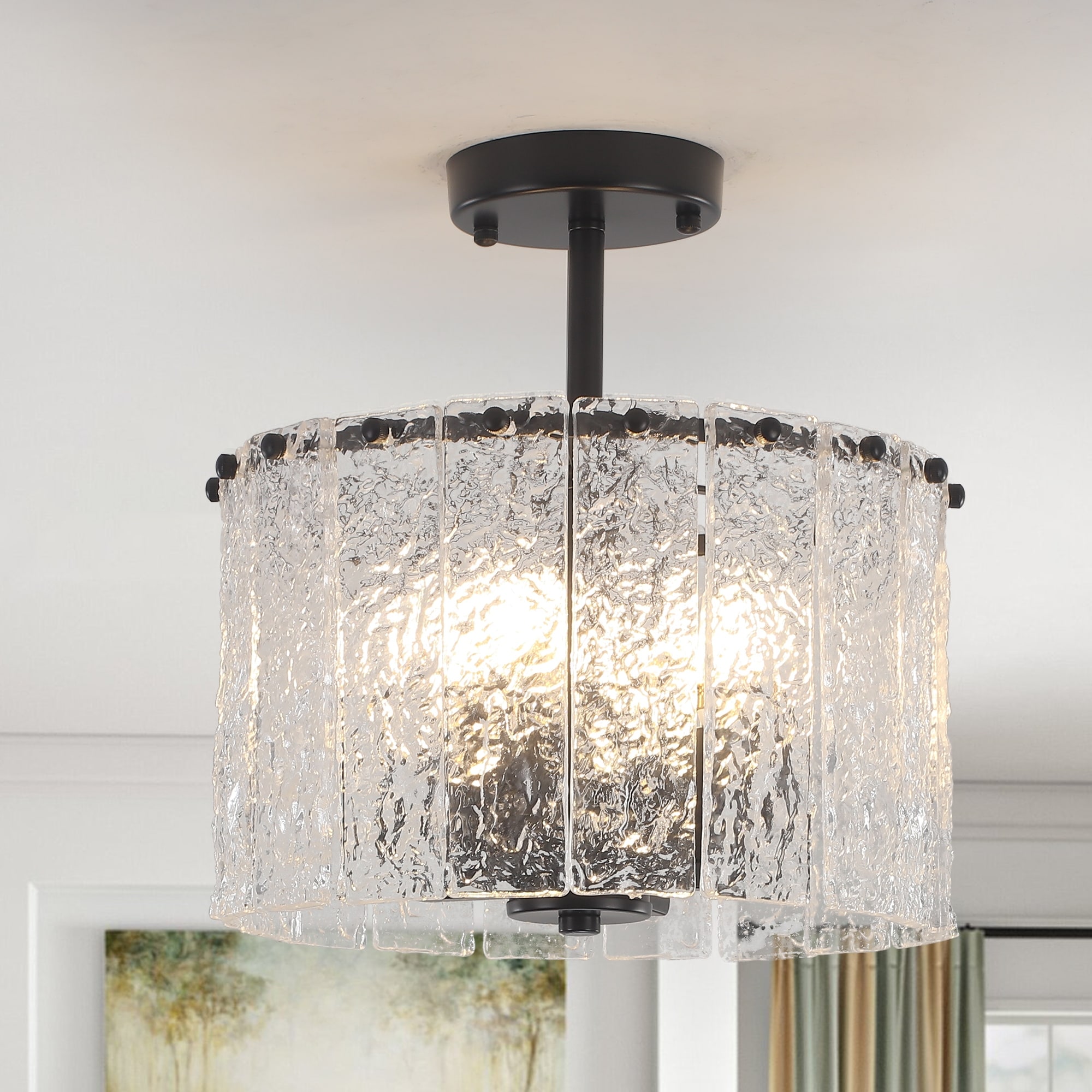 12.5 in. 4-Light Metal Ceiling Light Semi-Flush Mount Light with Glass Sheet Shade