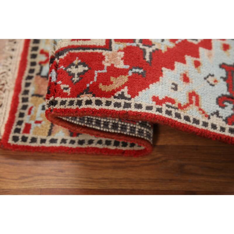 Geometric Red Kazak Indian Accent Rug Hand-Knotted Wool Carpet - 2'0"x 3'0"