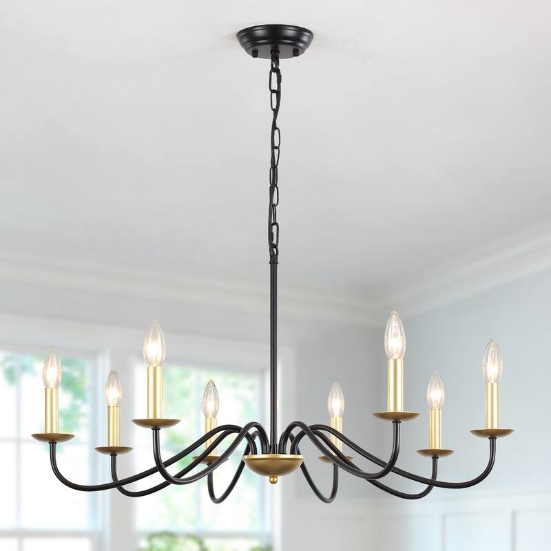 8-Light 30.7 in. Farmhouse Chandeliers for Bedroom Living Room Study - Black+Spray-painted Gold