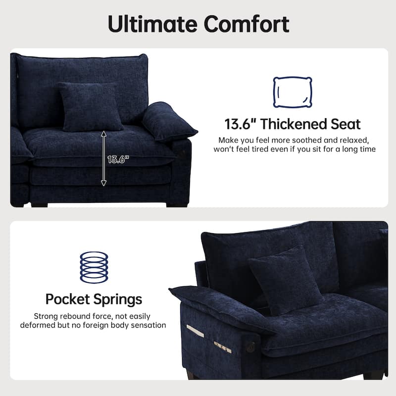 Modular Sectional Sofa, Comfy Cloud Couch Sectional Sofa with Ottoman, Deep Seat Sofa Sleeper for Living Room