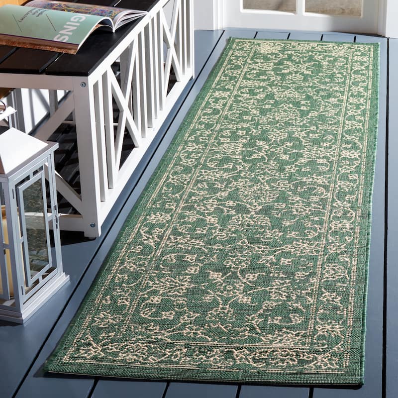 SAFAVIEH Courtyard Samuela Indoor/ Outdoor Waterproof Backyard Patio Rug - 2'3" x 8' Runner - Dark Green/Beige