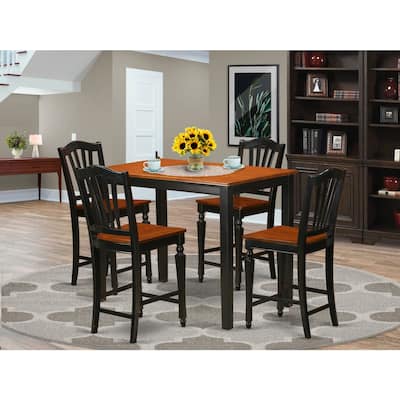 HomeStock 5-Pc Black Finish Solid Wood Top - Dining Room Set - Seats 4