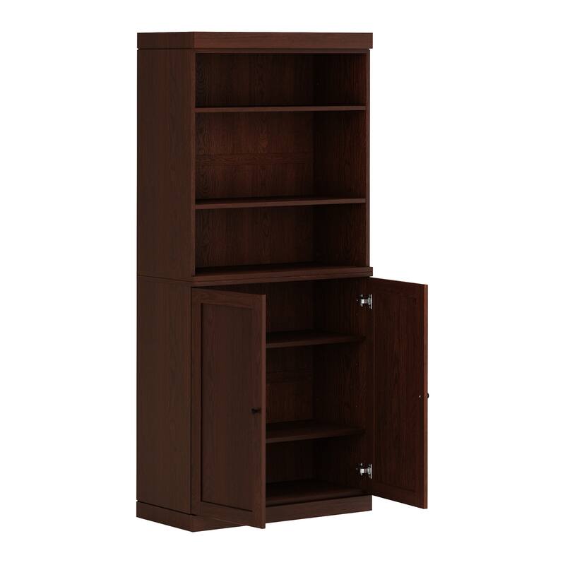 Palace Imports Premium 100% Solid European Oak Hardwood 6-Shelf Modular Bookcase with Bottom Shaker Doors - 32" Wide, 71.5" Tall