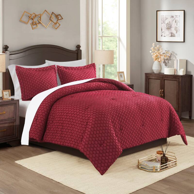 Boho Comforter Set,Tufted Design Bedding Set - Burgundy - King