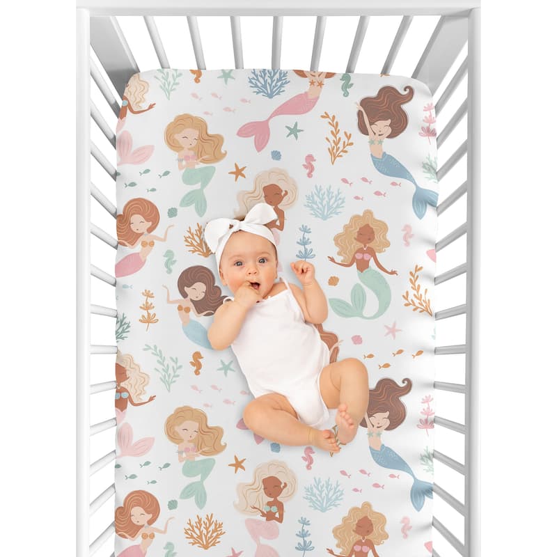 Sweet Jojo Designs Ocean Mermaids Girl Fitted Crib Sheet Pink Teal Under the Sea Underwater Theme Fairytale Fish Blue Orange