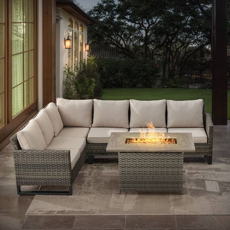 Gymojoy L-Shaped Outdoor Corner Sectional Sofa 6-seats Couch Conversation Set