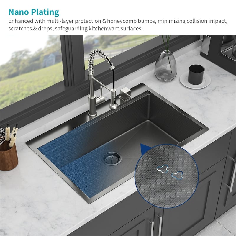33" Drop in Kitchen Sink,Gunmetal Kitchen Sink Topmount Single Bowl
