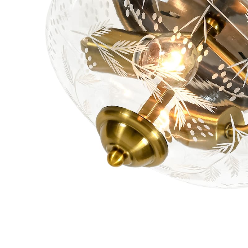 Decorative Round Clear Etched Art Glass Semi Flush Ceiling Light