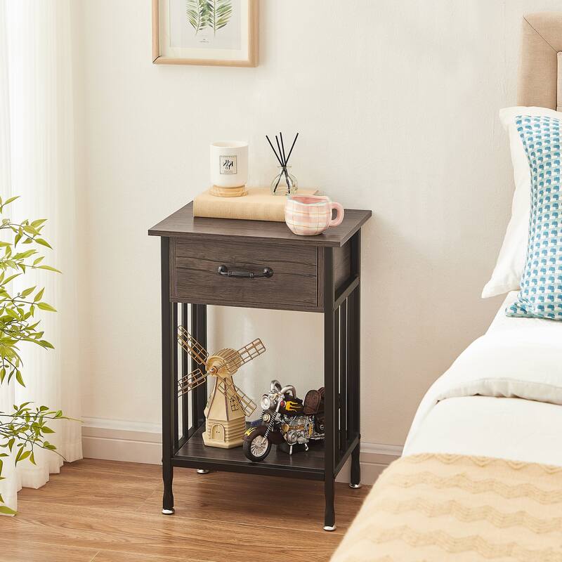 VECELO Modern Nightstand with Drawer and Storage Shelf