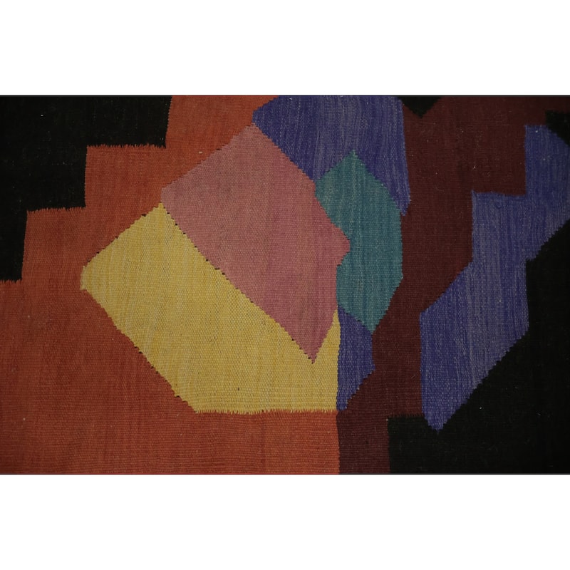 Hand Woven Oriental 100% Wool Carpet Southwestern Modern Multi-Colored Kilim Area Rug - 9' 11'' X 8' 2''