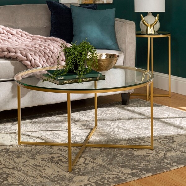 Shop Offex 2 Piece Round X-Base Coffee and Side Table Set ...