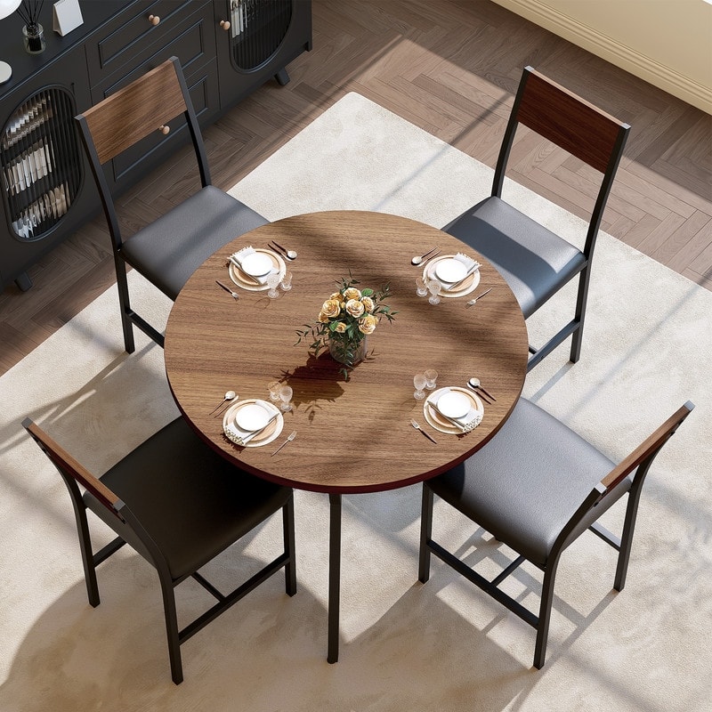 34" Round Dining Table Set with 34.5"H Dining Chair for 4 Person