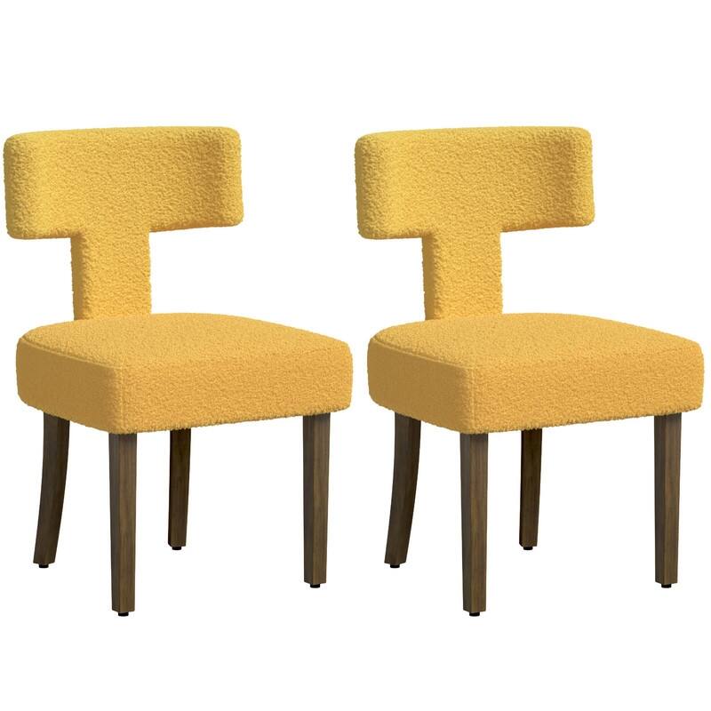 Dining Chairs Boucle Fabric Lamb Upholstered T-Shape (Set of 2)