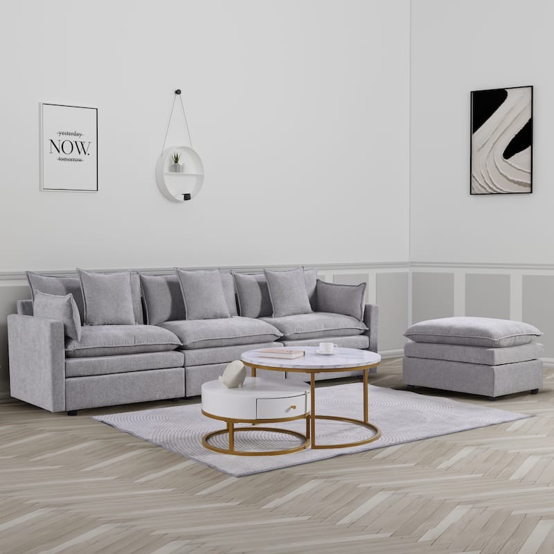 108.66" L-Shaped 4-Seater Sectional Sofa with Convertible Chaise and Ottoman, Spacious Cloud Couch Design