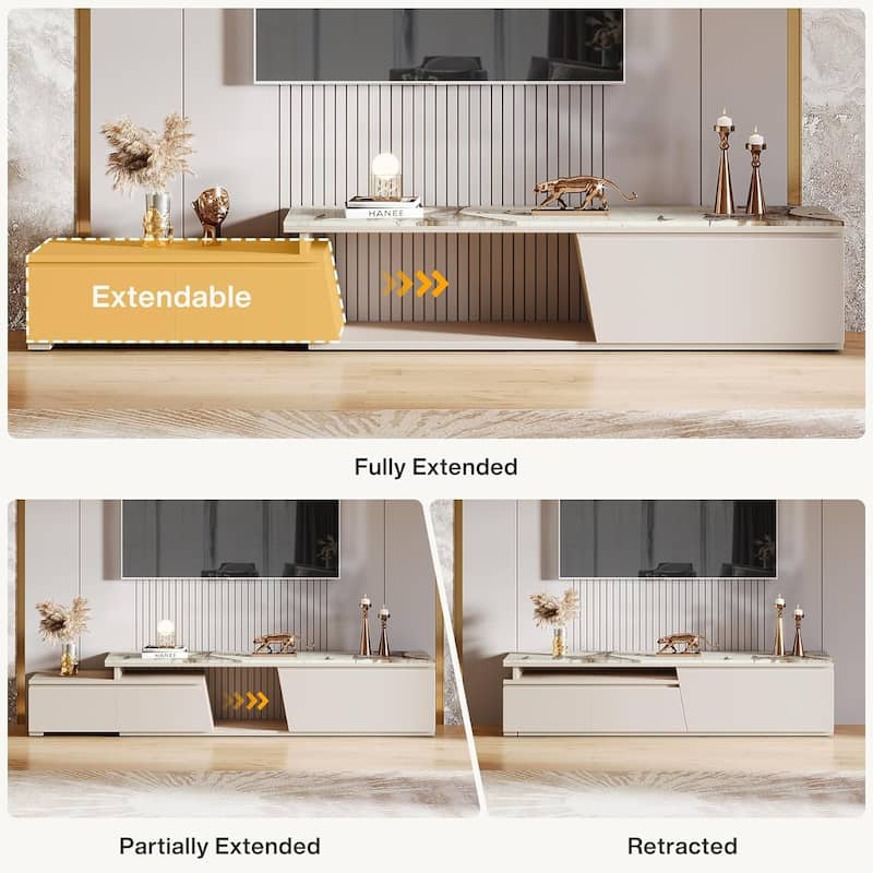 70.87 Inches White Wood TV Stand, Extendable Modern Entertainment Center with 3 Drawers for Living Room