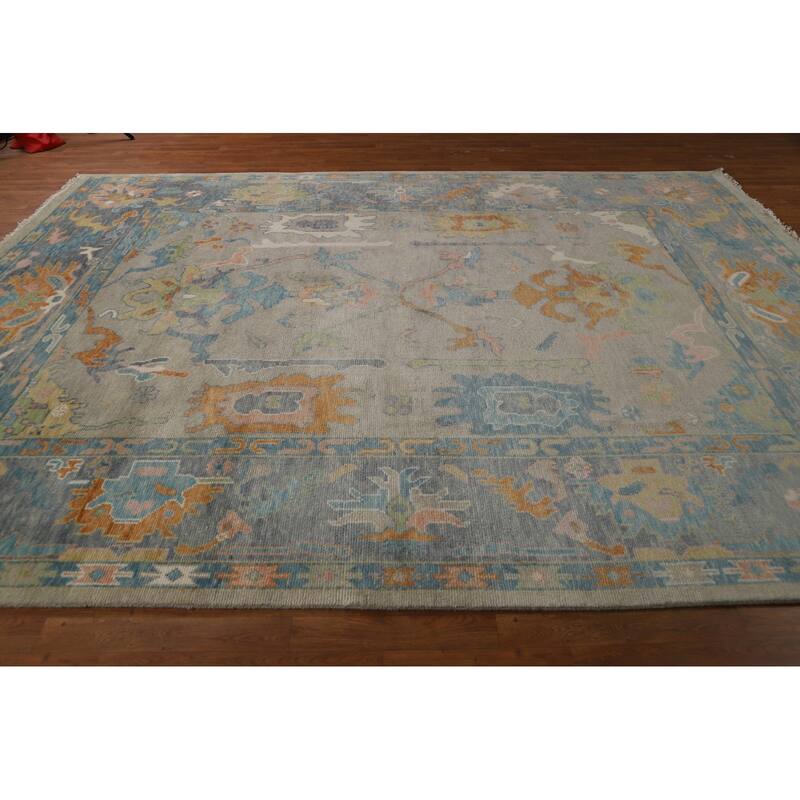 Transitional Oushak Area Rug Handmade Bedroom Wool Carpet - 9'1"x 12'0"