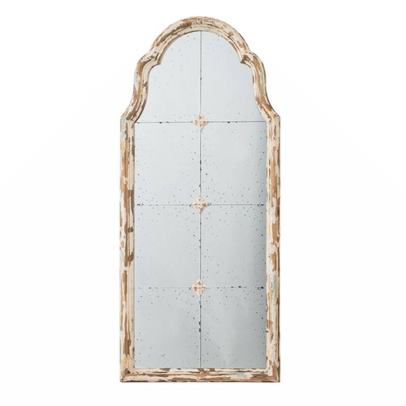 22" x 48" Large Cream & Gold Framed Wall Mirror, Wood Arched Mirror with Decorative Window Look for Living Room, Bathroom