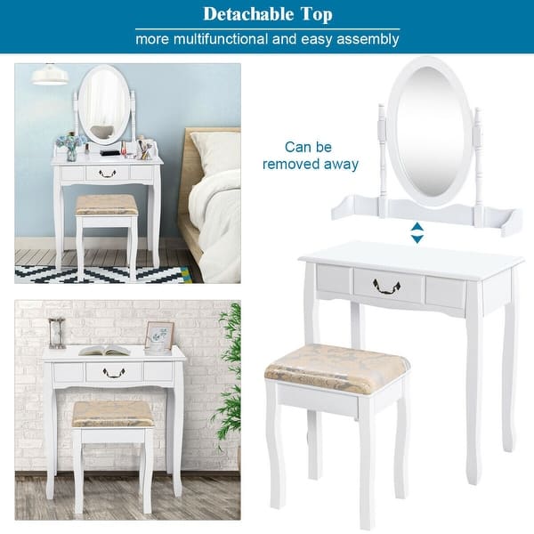 Costway Vanity Table Jewelry Makeup Desk Bench Dresser Stool White On Sale Overstock 16131195