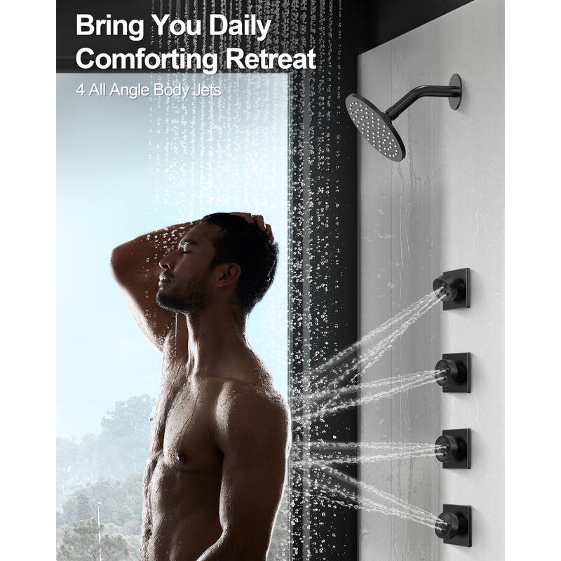 GRANDJOY Dual Shower Heads 12" Ceiling and 6" Wall Mount Body Jets Handheld Shower Spray Rainfall Shower Faucet Set