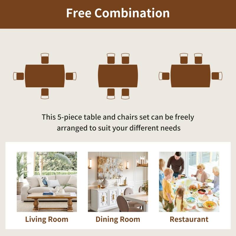 42.75" Farmhouse Wood Table and 4 Upholstered Chairs, 5-Piece Dining Set