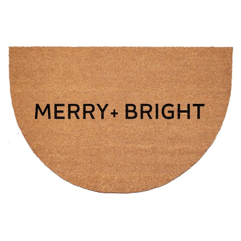 HomeRoots 24" X 36" Brown And Black Christmas Merry and Bright Semi Circle Outdoor Coir Door Mat - 24.00' X '36.00