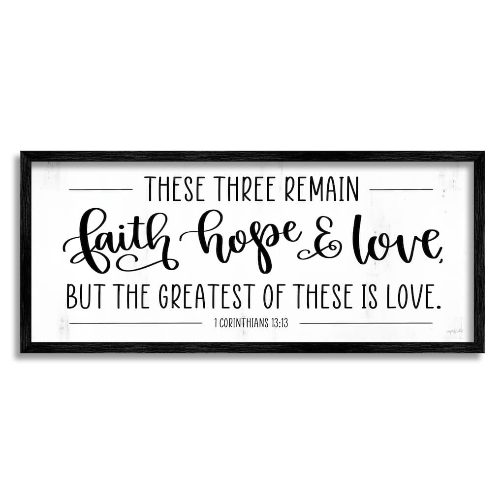 Stupell Three Remain Faith Hope Love Phrase 1 Corinthians 13:13 Framed Wall Art - Black