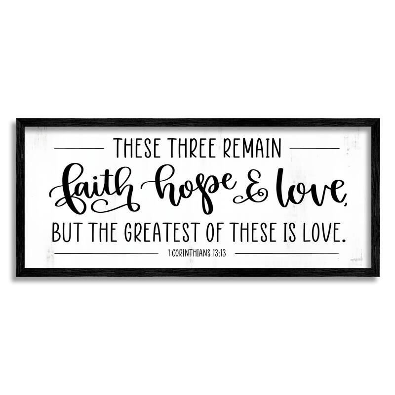 Stupell Three Remain Faith Hope Love Phrase 1 Corinthians 13:13 Framed Wall Art - Black - 30 x 13 - Black