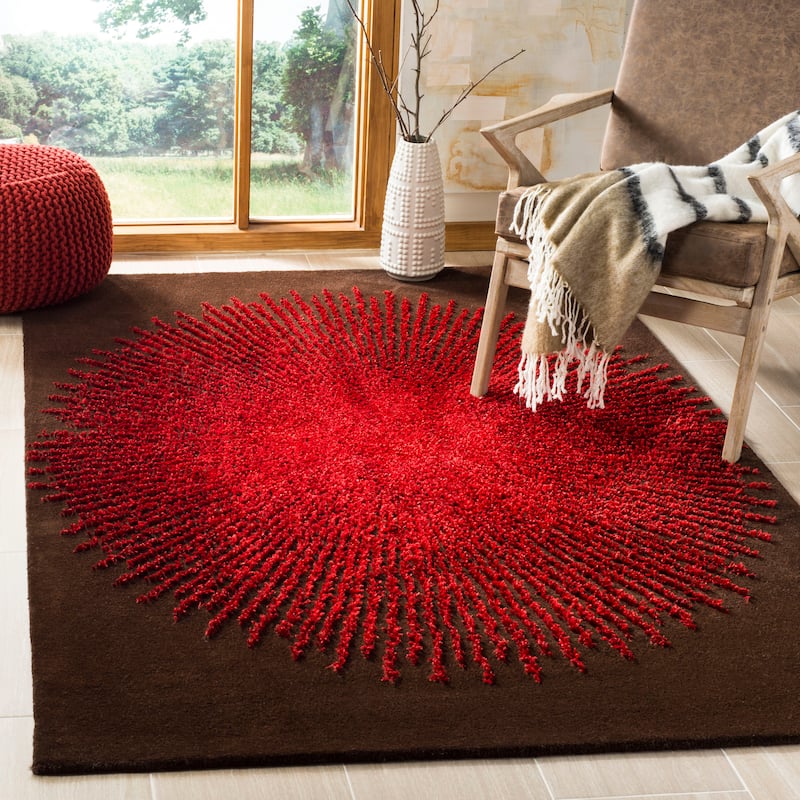 SAFAVIEH Handmade Soho Marsilia Burst New Zealand Wool Rug - 9' x 12' - Brown/Red - Rectangle