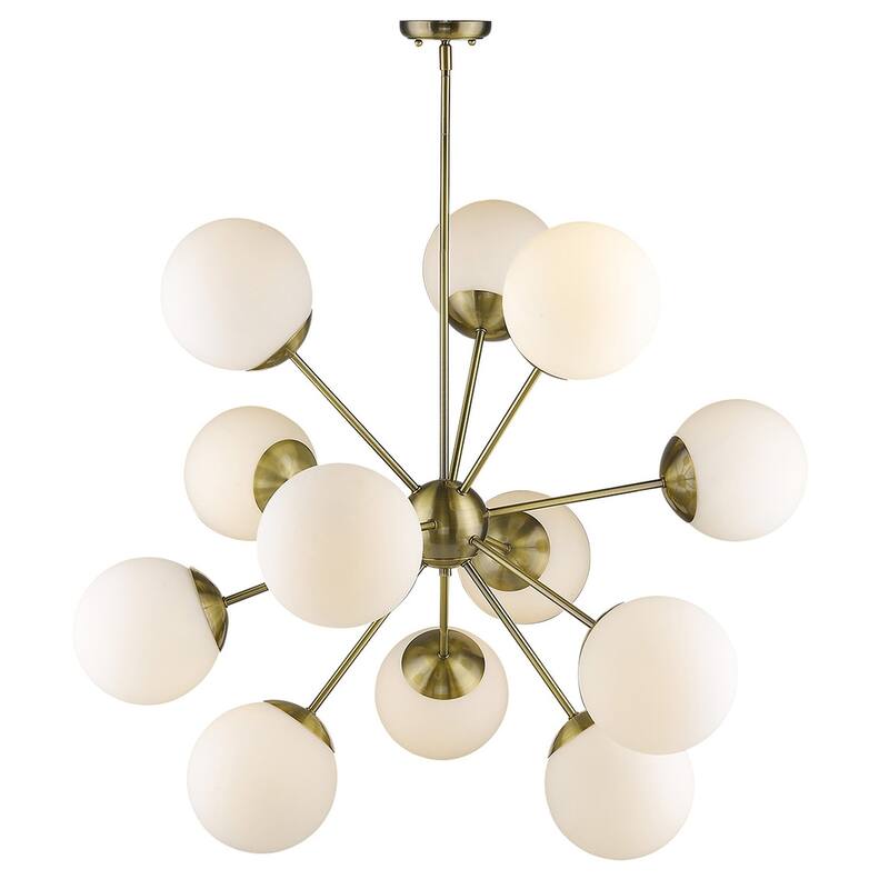 HomeRoots Brass Sputnik Twelve Light Frosted Metal Dimmable Chandelier With White Shades - 40' X '40' X '40