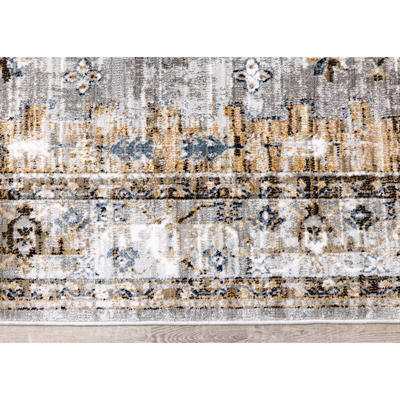 Sheffield Collection - Grey/Beige/Blue Border Rug