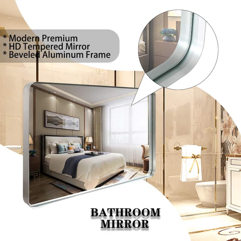 Rectangular Silver Rounded Corner Frame Vanity Mirror with Clear Glass