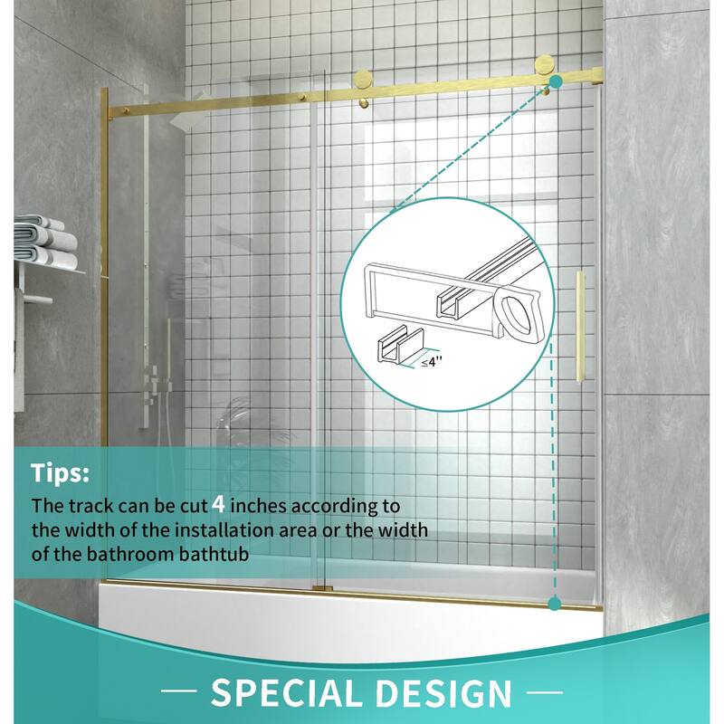i-Homare 55 - 59 in.W x 60 in.H Sliding Frameless Tub Door Shower Door