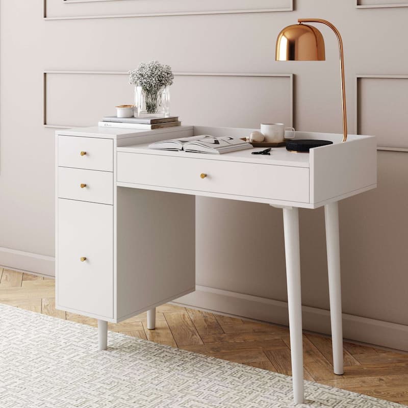 Nathan James Daisy Modern Farmhouse Desk with Storage and Brass Accent Knobs