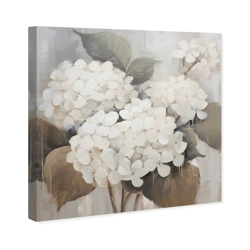 Wynwood Studio Canvas Floral and Botanical Hydrangeas in the rain White and Light Gray French Country Wall Art Canvas Print