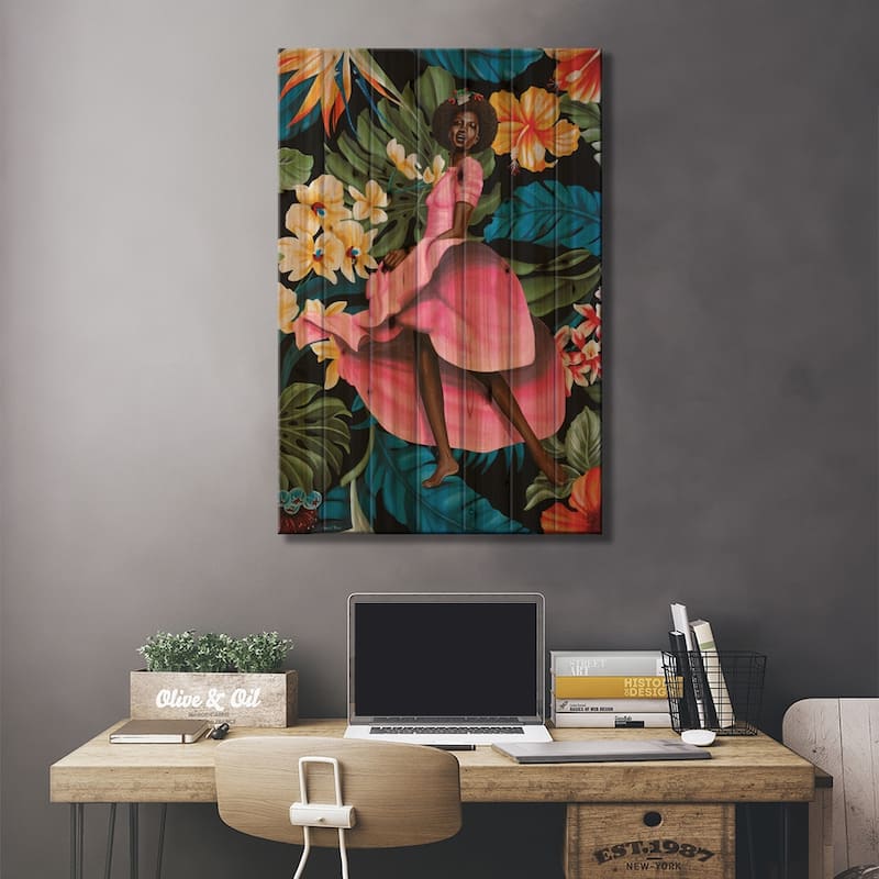 Jungle Rose Print On Wood by Christian Beijer - Multi-Color