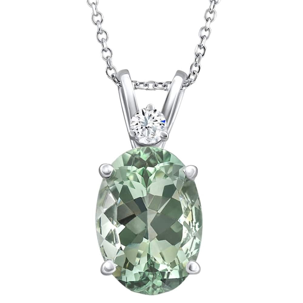 Oval Green Amethyst Diamond Pendant Women's Necklace 18" White Gold