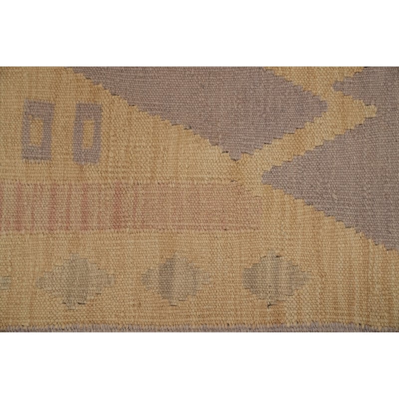 Hand Woven Oriental 100% Wool Carpet Southwestern Tribal Yellow & Gold Kilim Runner Rug - 10' 0'' X 2' 6''