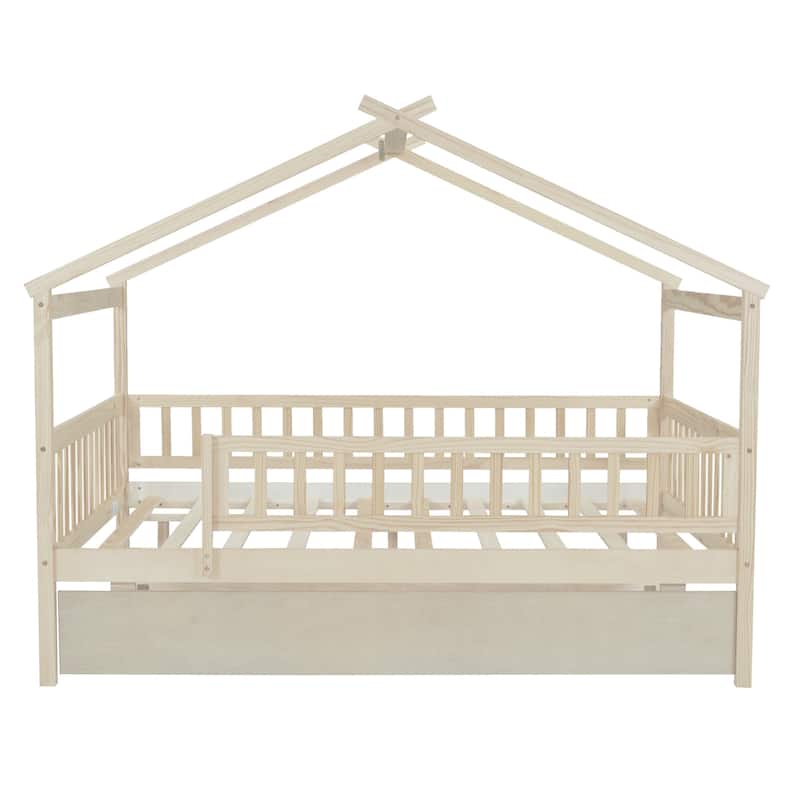 Wooden House Bed with Trundle