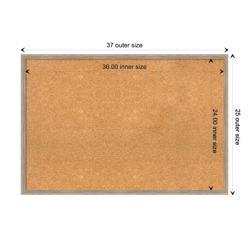 Hardwood Wedge Wood Framed Natural Corkboard Bulletin Board - Hardwood Wedge White Wash - Board Size 36x24