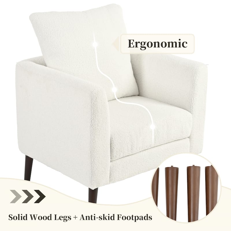 Upholstered Teddy Fabric Accent Chair, Arm Chairs with Pillow Mid Century Modern Living Room Lounge Chair, Single Sofa Chair