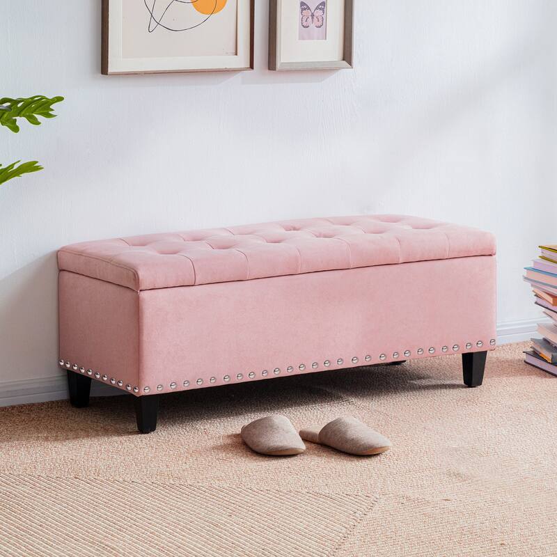Button-Tufted Storage Ottoman Bench for Bedroom, Living Room 41"W x 16"D x 16"H