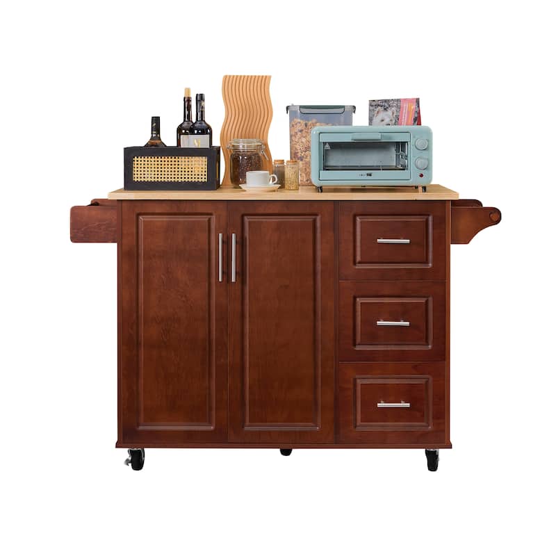 Kitchen Island with Drop Leaf Countertop, Rolling Kitchen Island cart ,Kitchen Island Table with Storage Cabinet and Tower Rack