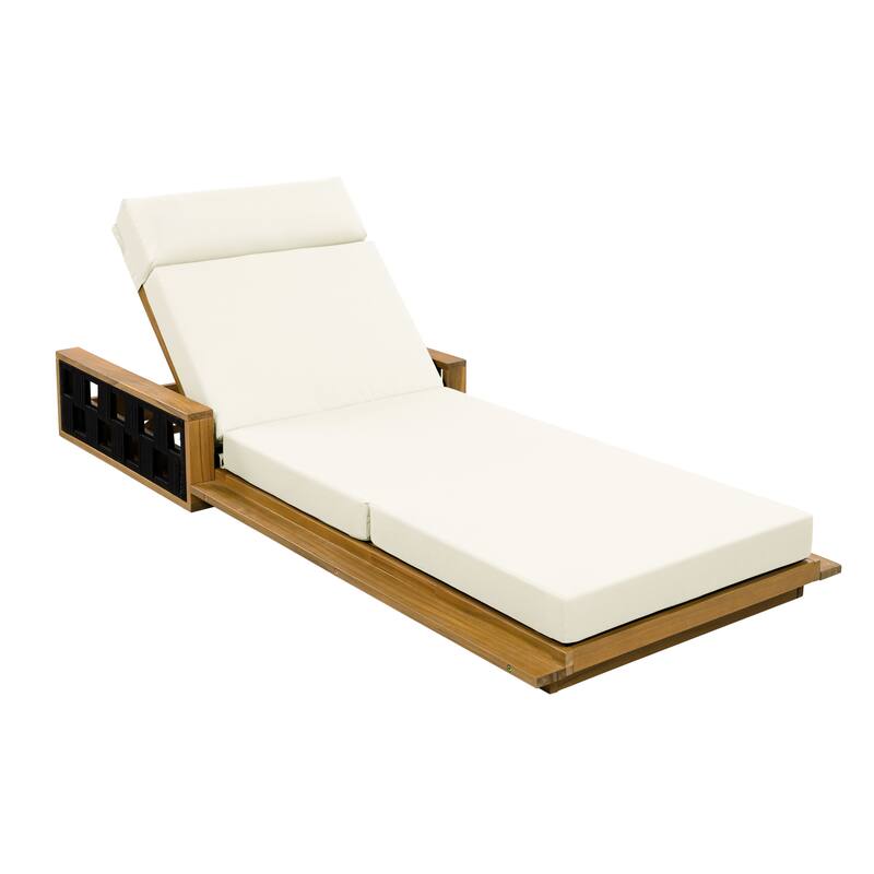 Christopher Knight Home - Modern Outdoor Solid Wood 4-Fold Adjustable Backrest Chaise Lounge with Rope Accents & Foam Cushion