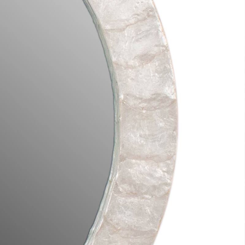 Jemma White Capiz Mosaic Round Wall Mirror by East at Main